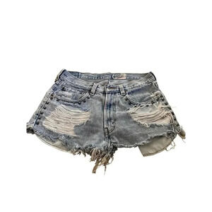 Furst of a Kind Blue Distressed Ripped & Studded Cut-Off Jean Shorts Size 32